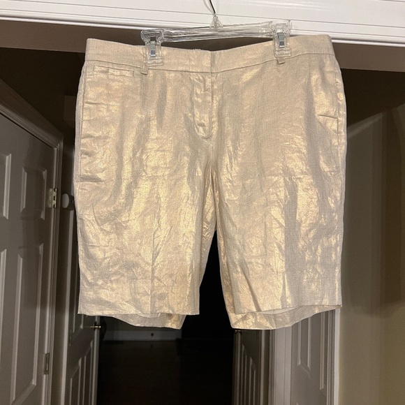NWT J.Crew Metallic Champagne Gold Light Khaki Linen Dress Shorts Size 6 - Picture 1 of 3